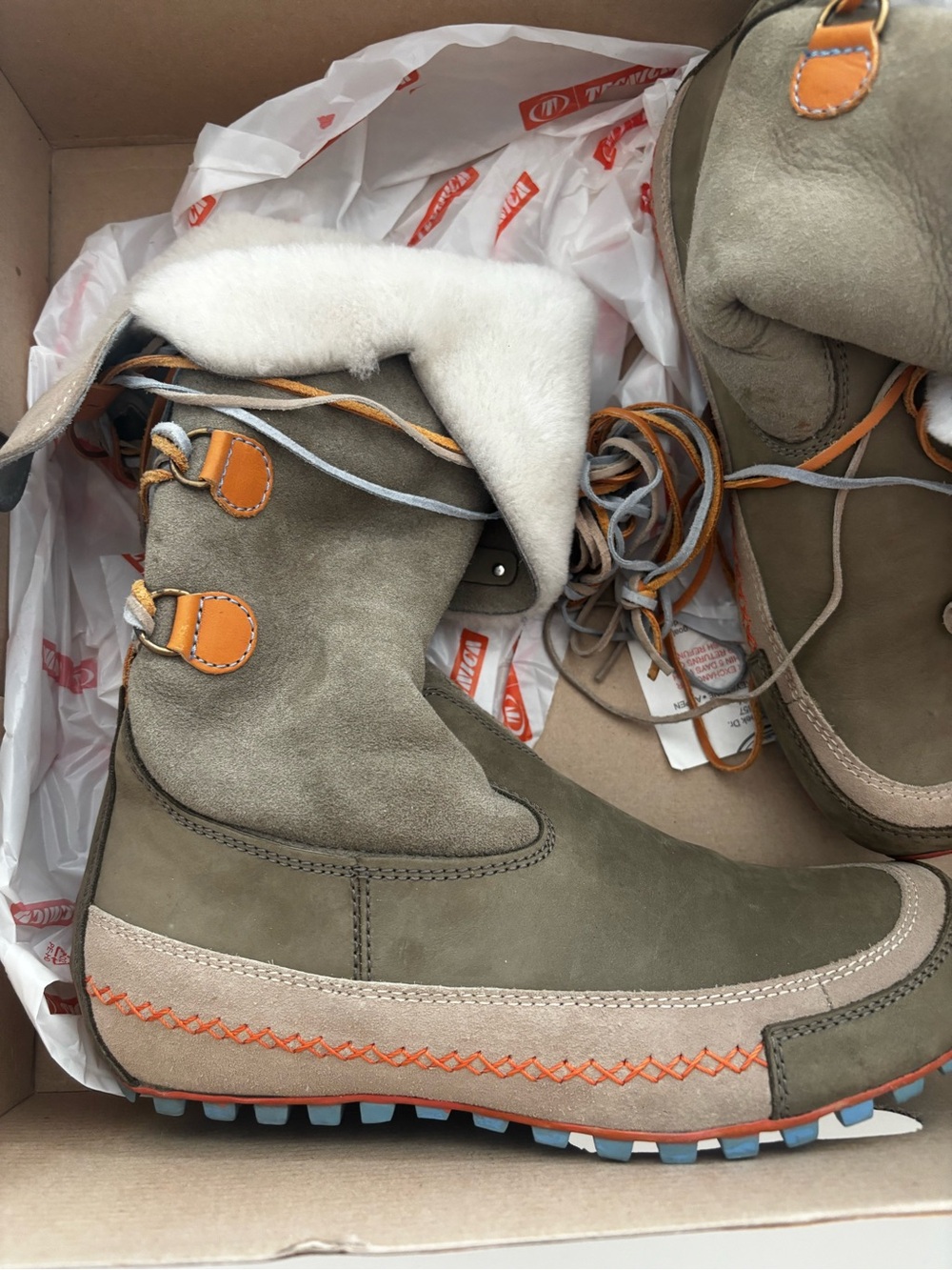Women’s Olive Suede Lace-Up Winter Boots with Shearling Trim